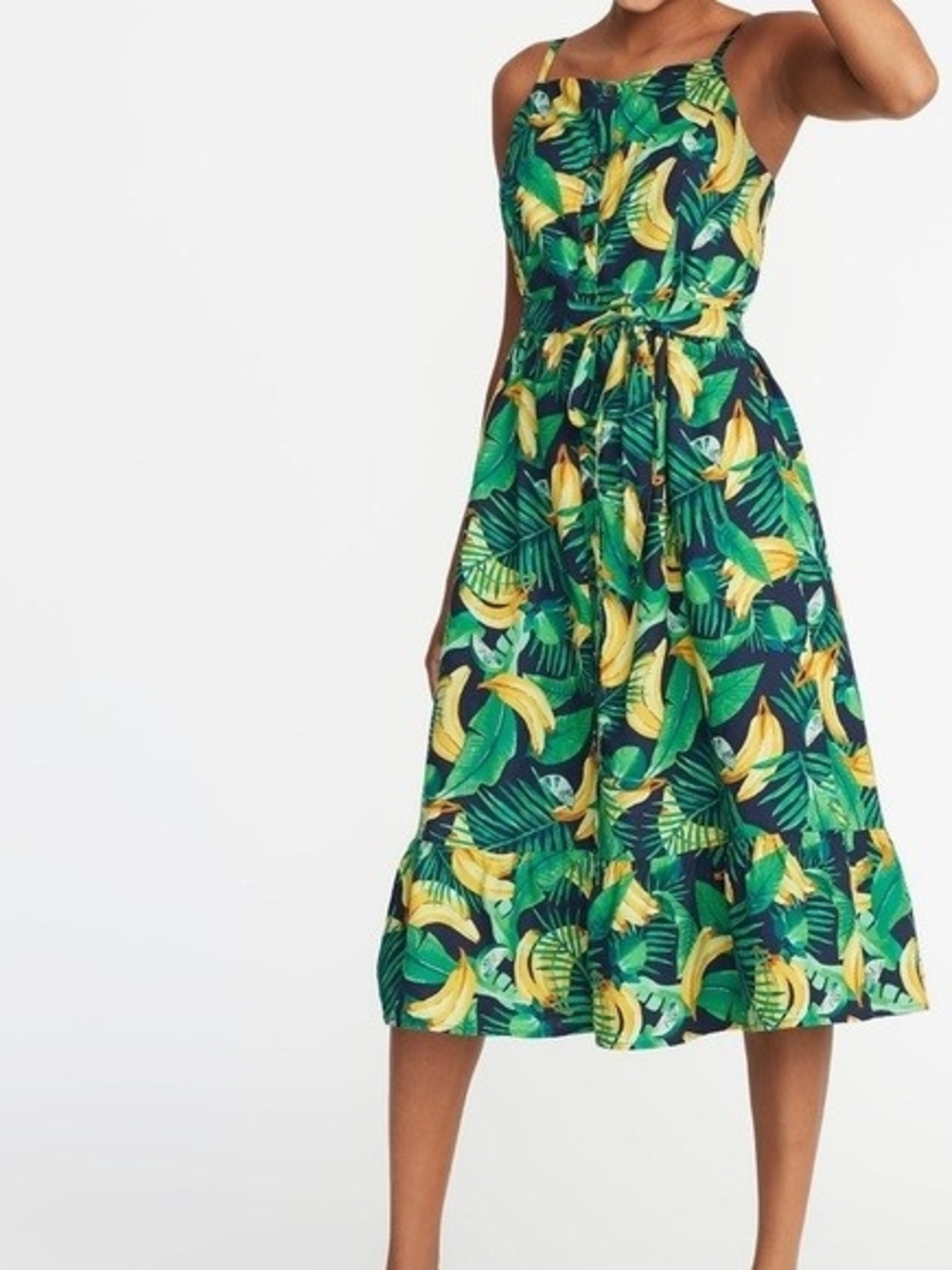 Old Navy Tropical Banana Print Midi Dress in Green and Yellow Sz XXL